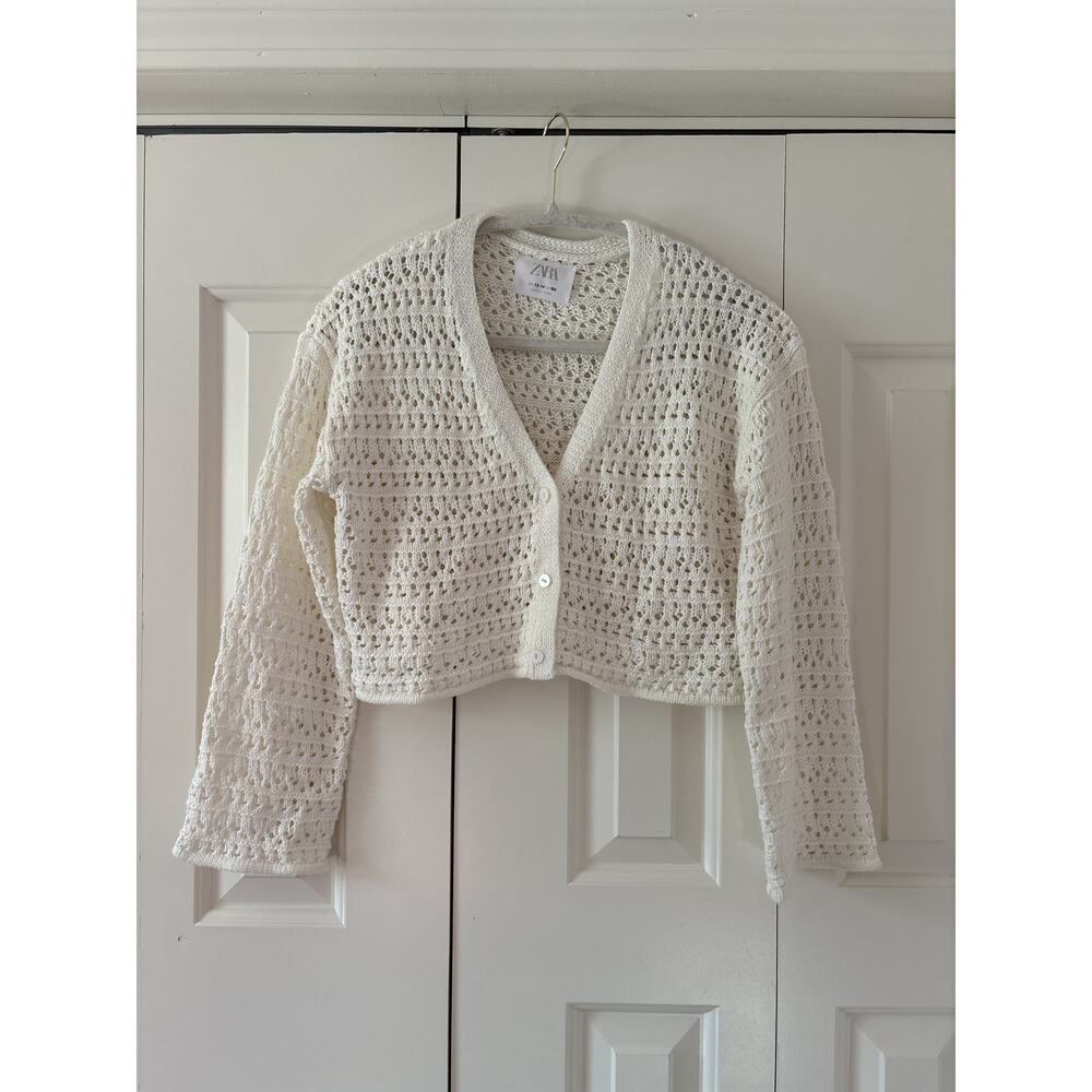 ZARA White Crochet Knit Button Down Shirt 13-14 Years - Picture 2 of 5